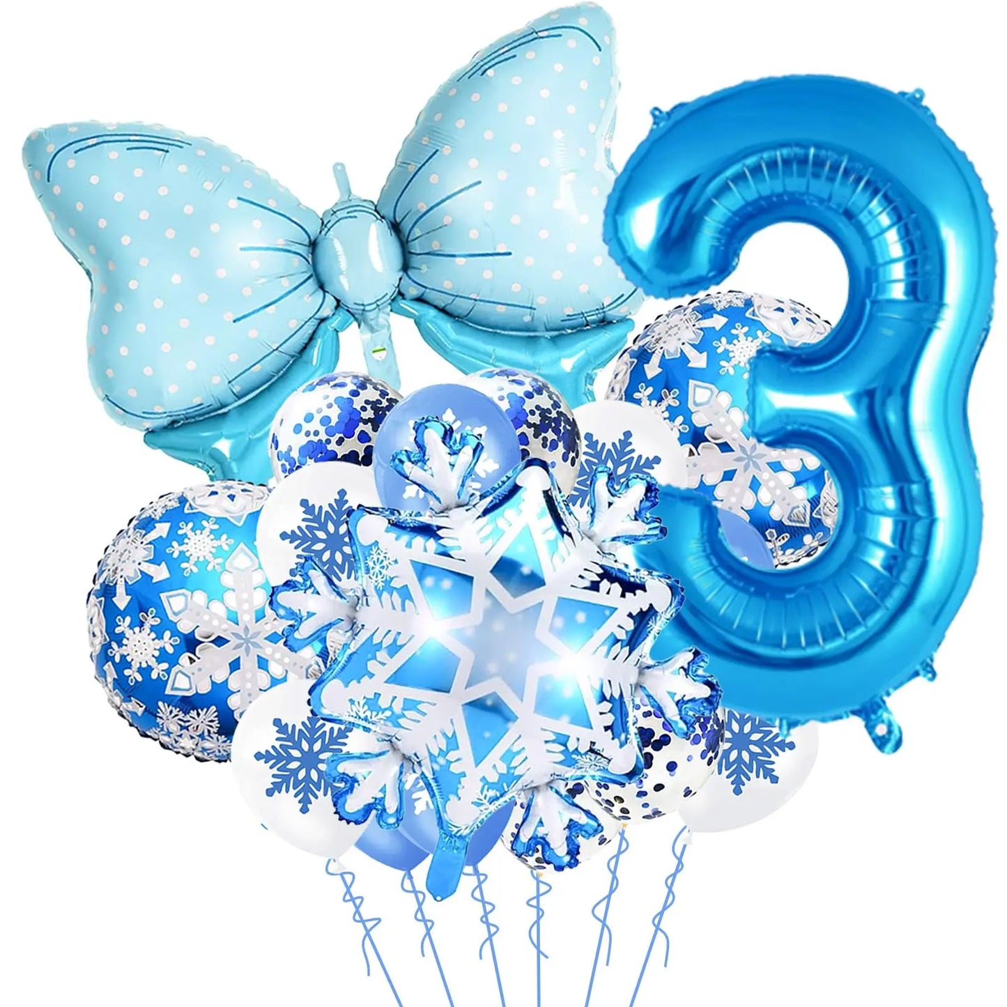 Ice Snow Number Balloons Snowflake Ballon Blue Bow Balloon Princess Girls Boys Birthday Party Baby Shower Decorations Christmas