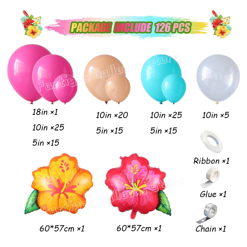 Hot Pink Aqua Blue Summer Tropical Balloons Garland Kit Hibiscus Foil Balloon Birthday Baby Shower Luau Aloha Hawaii Party Decor