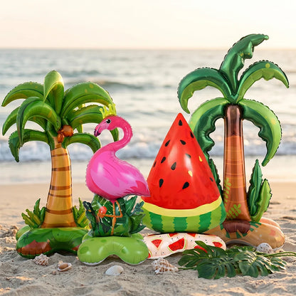 Hawaiian Luau Party Standing Balloons Giant Flamingo Palm Tree Watermelon Foil Balloon Summer Beach Pool Birthday Tropical Decor