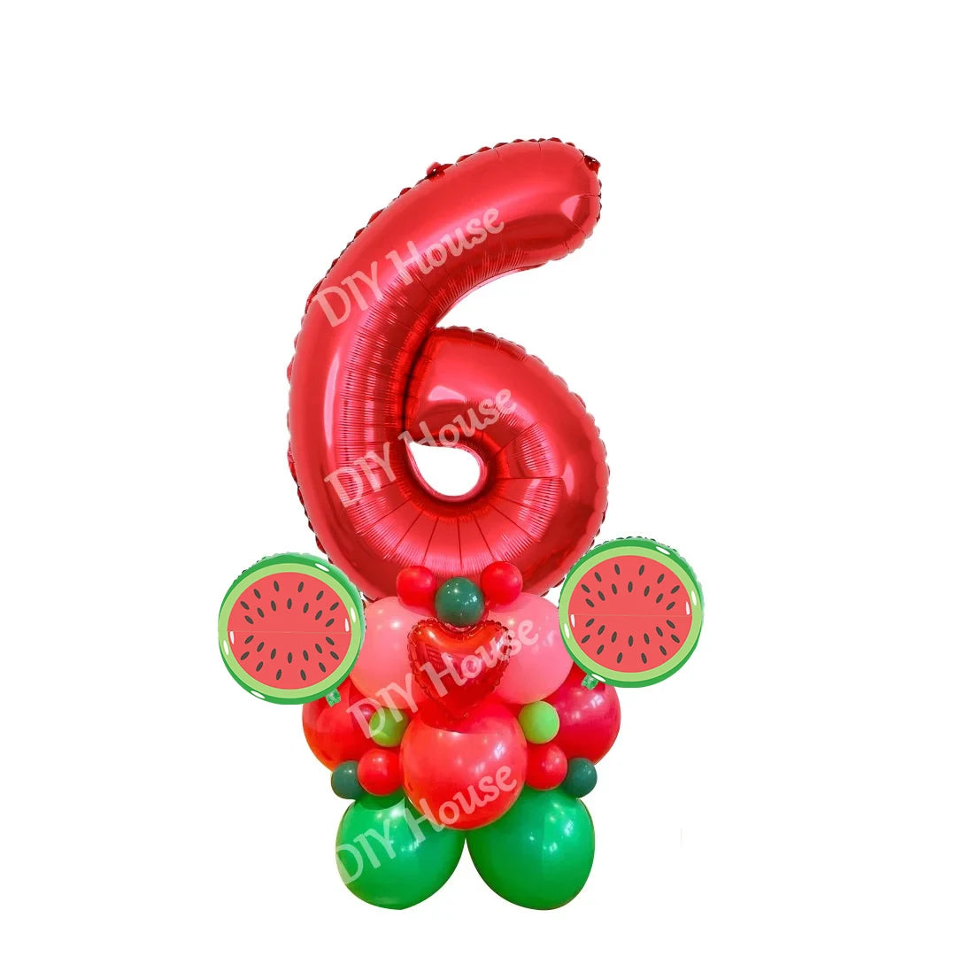 31pcs Watermelon Balloons Tower 32inch Number Foil Balloon for Kids Watermelon Birthday Party Decoration Summer Party DIY Gifts