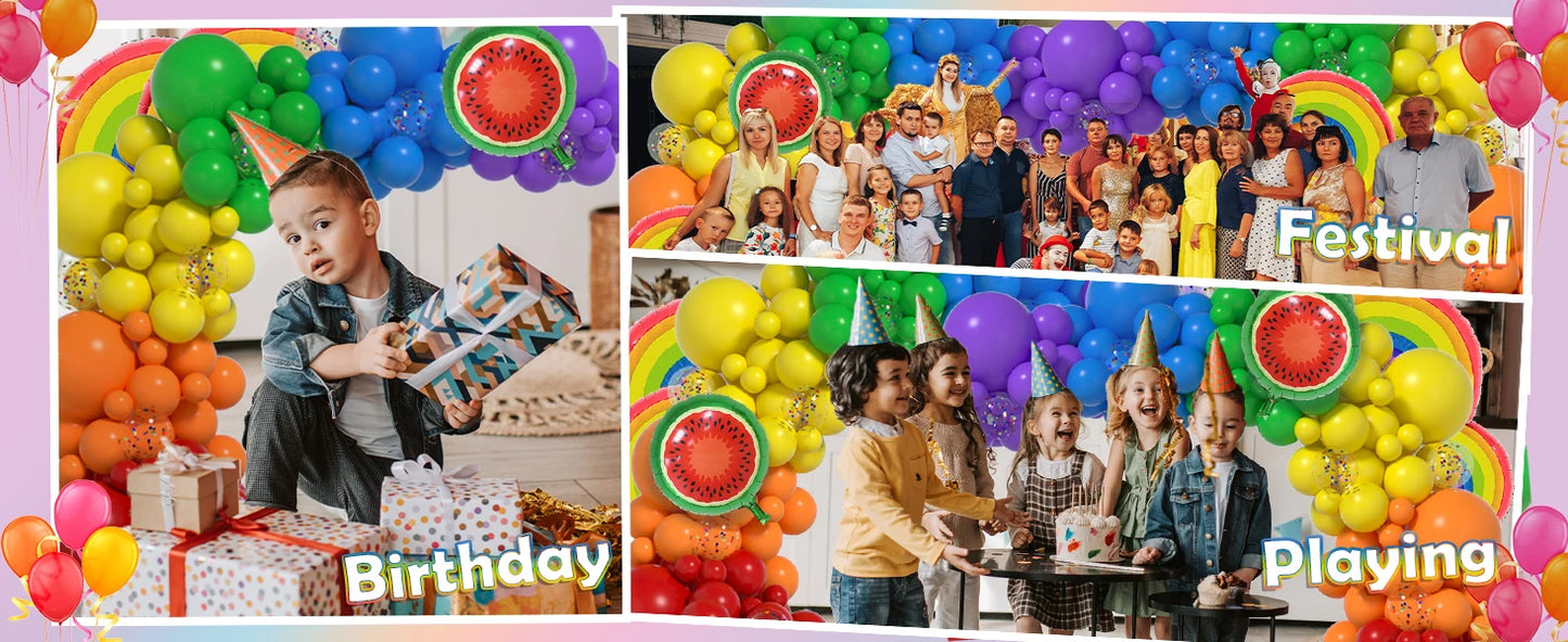 137pcs Rainbow Balloons Arch Kit Colorful Balloon Sets with Watermelon Rainbow Rainbow Birthday Sesame Party Decorations