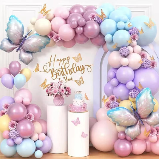 93pcs of pink and purple balloons with butterfly balloons, suitable for decorating weddings, birthdays, parties, and parties