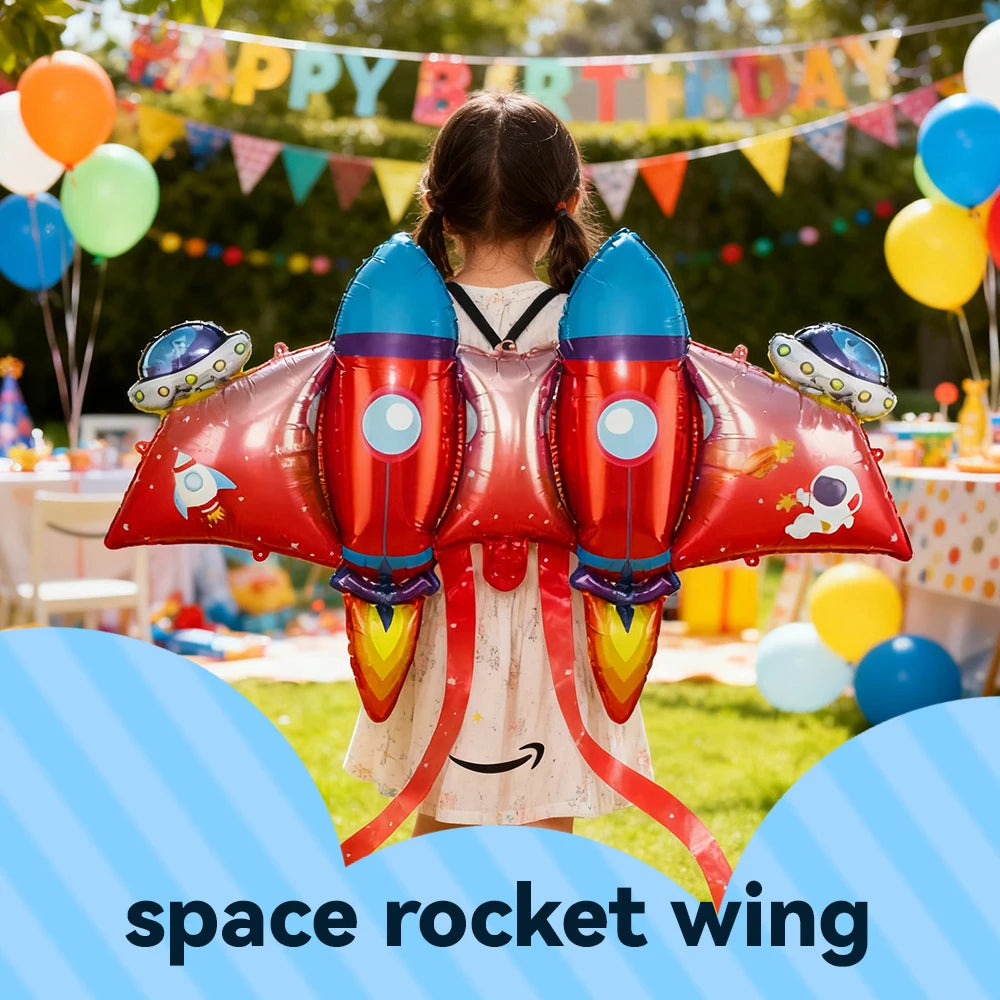 Wearable Rocket Shaped Mylar Balloons Kid Birthday Party Supplie for  Indoor background wall Festival Activities Decoration