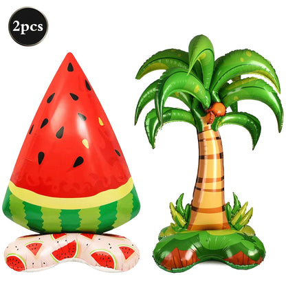 Hawaiian Luau Party Standing Balloons Giant Flamingo Palm Tree Watermelon Foil Balloon Summer Beach Pool Birthday Tropical Decor