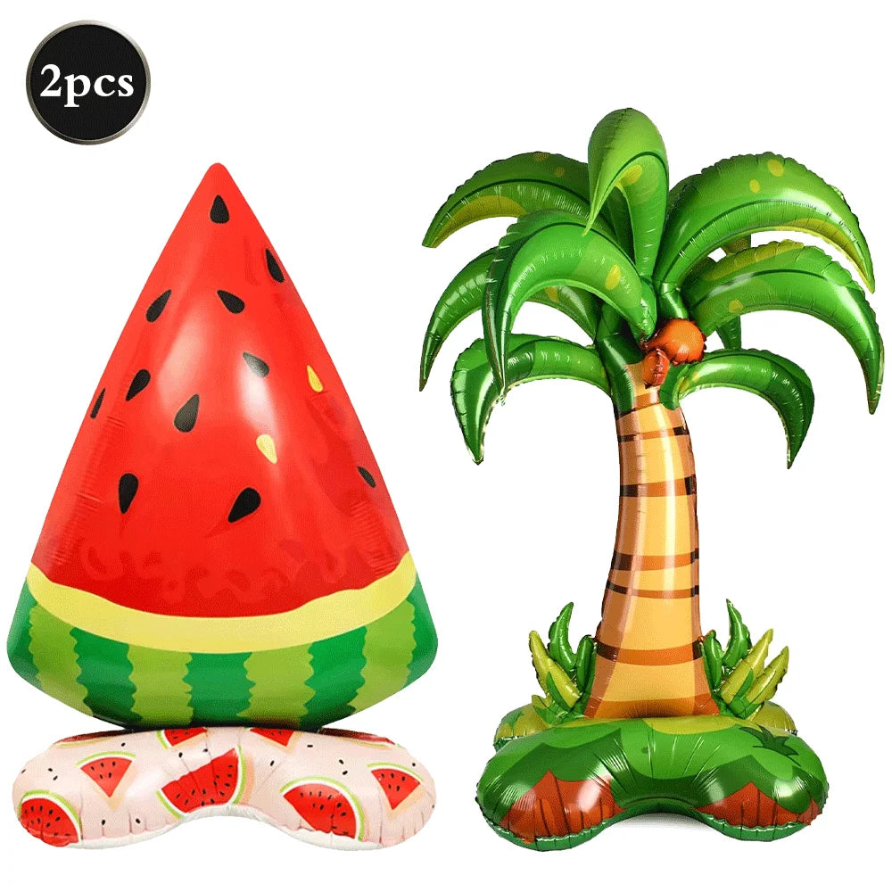 Hawaiian Luau Party Standing Balloons Giant Flamingo Palm Tree Watermelon Foil Balloon Summer Beach Pool Birthday Tropical Decor