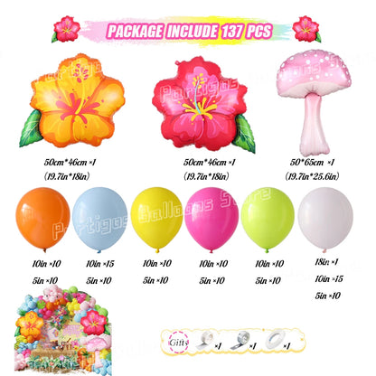 Hot Pink Aqua Blue Summer Tropical Balloons Garland Kit Hibiscus Foil Balloon Birthday Baby Shower Luau Aloha Hawaii Party Decor