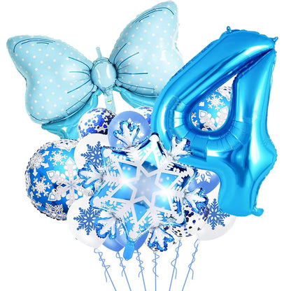 Ice Snow Number Balloons Snowflake Ballon Blue Bow Balloon Princess Girls Boys Birthday Party Baby Shower Decorations Christmas