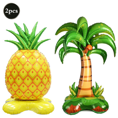 Hawaiian Luau Party Standing Balloons Giant Flamingo Palm Tree Watermelon Foil Balloon Summer Beach Pool Birthday Tropical Decor