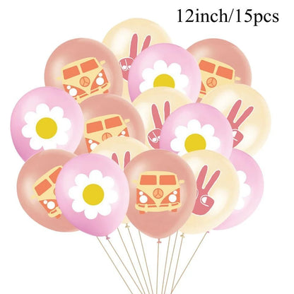 15pcs Hippie Two Groovy Bohemian Rainbow Bus Balloons For Bohemian Themed Kids Birthday Decoration Wedding Party Supplies
