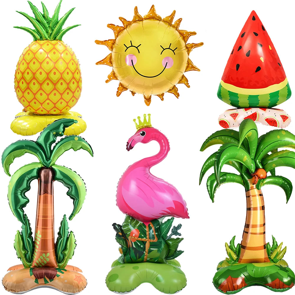Hawaiian Luau Party Standing Balloons Giant Flamingo Palm Tree Watermelon Foil Balloon Summer Beach Pool Birthday Tropical Decor