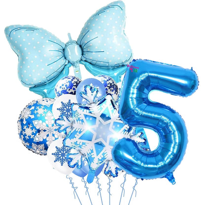 Ice Snow Number Balloons Snowflake Ballon Blue Bow Balloon Princess Girls Boys Birthday Party Baby Shower Decorations Christmas