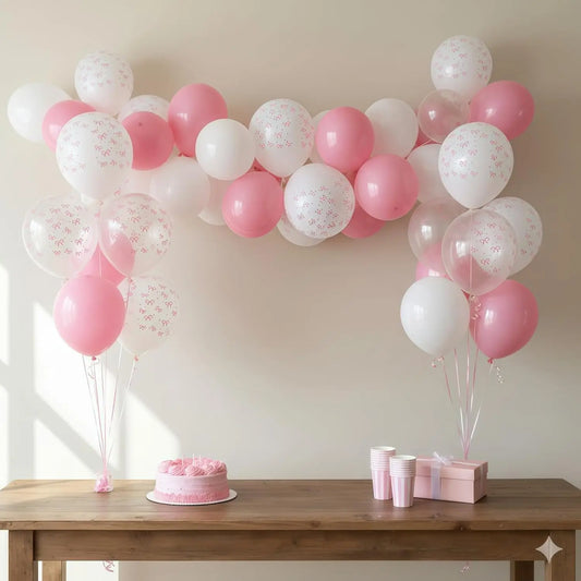 35PCS/12 Inch Pink Bow Balloons, Pastel Light Pink Transparent White Bow Print Coquette Balloon for Girls Women Birthday Wedding