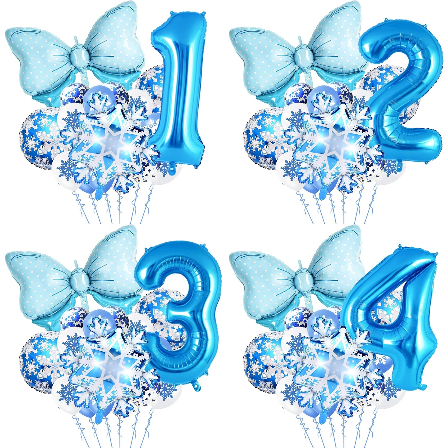 Ice Snow Number Balloons Snowflake Ballon Blue Bow Balloon Princess Girls Boys Birthday Party Baby Shower Decorations Christmas
