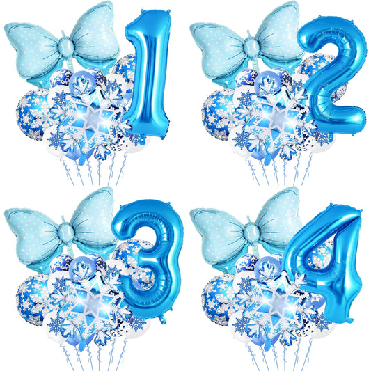 Ice Snow Number Balloons Snowflake Ballon Blue Bow Balloon Princess Girls Boys Birthday Party Baby Shower Decorations Christmas