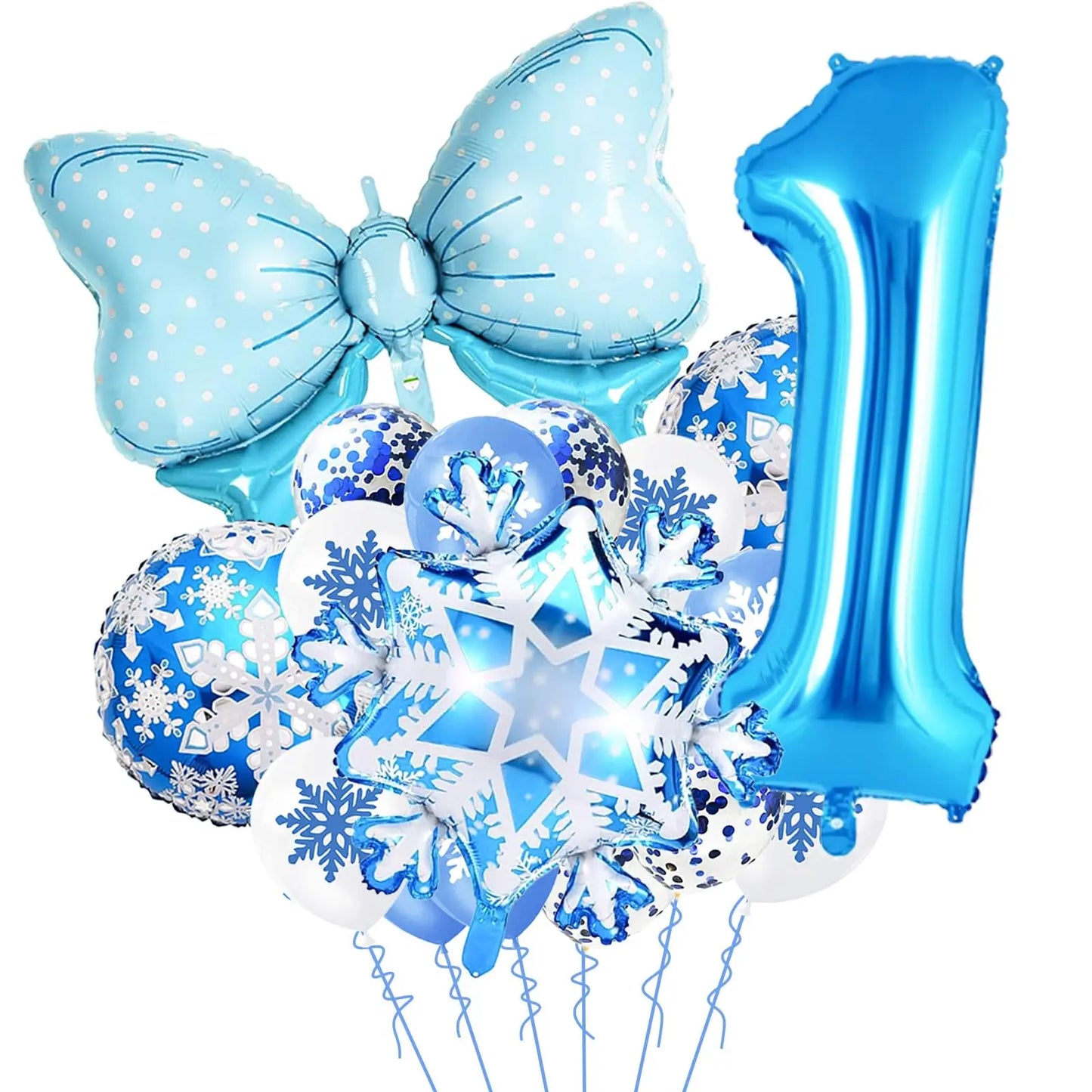 Ice Snow Number Balloons Snowflake Ballon Blue Bow Balloon Princess Girls Boys Birthday Party Baby Shower Decorations Christmas