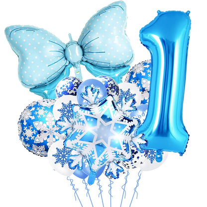 Ice Snow Number Balloons Snowflake Ballon Blue Bow Balloon Princess Girls Boys Birthday Party Baby Shower Decorations Christmas