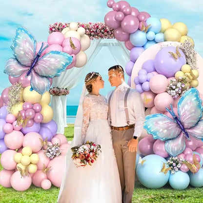 93pcs of pink and purple balloons with butterfly balloons, suitable for decorating weddings, birthdays, parties, and parties