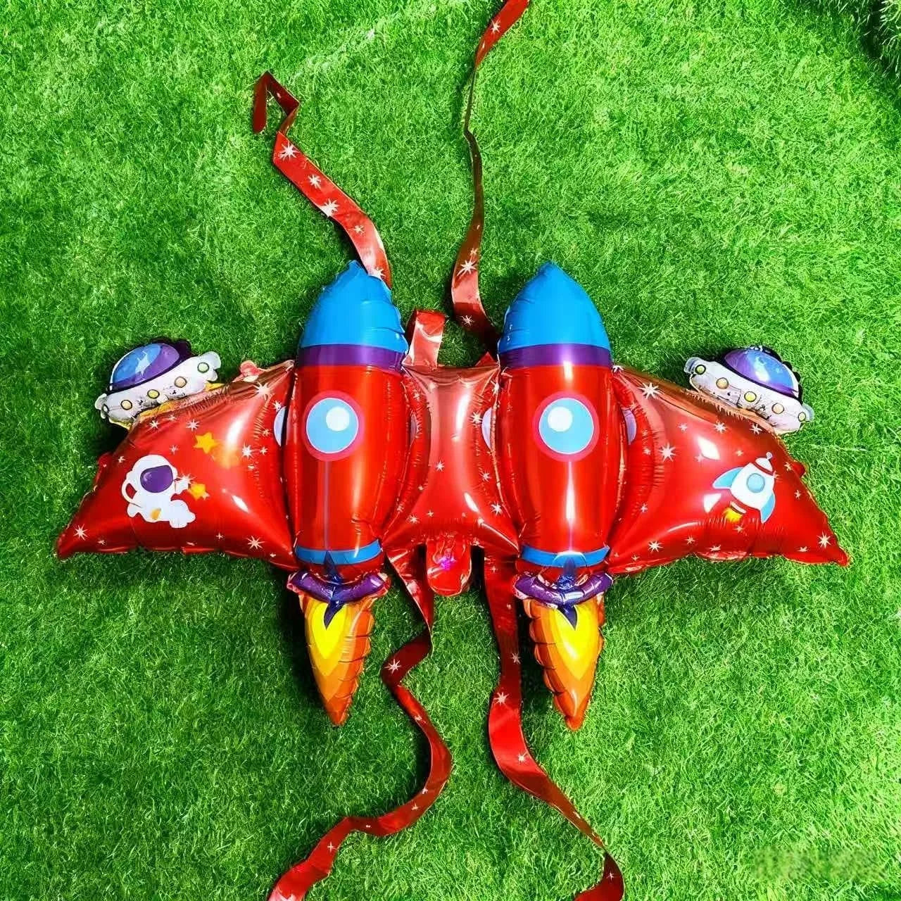 Wearable Rocket Shaped Mylar Balloons Kid Birthday Party Supplie for  Indoor background wall Festival Activities Decoration