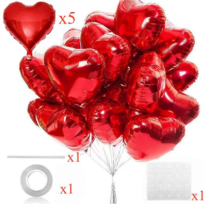 5-30PCS 18 Inches Large Foil Red Heart Shaped Balloons for Valentine's Day Wedding Shower Anniversary Engagement Decoration