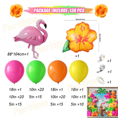 Hot Pink Aqua Blue Summer Tropical Balloons Garland Kit Hibiscus Foil Balloon Birthday Baby Shower Luau Aloha Hawaii Party Decor