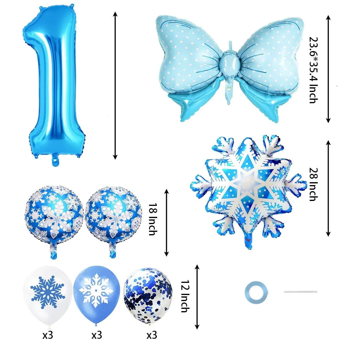 Ice Snow Number Balloons Snowflake Ballon Blue Bow Balloon Princess Girls Boys Birthday Party Baby Shower Decorations Christmas