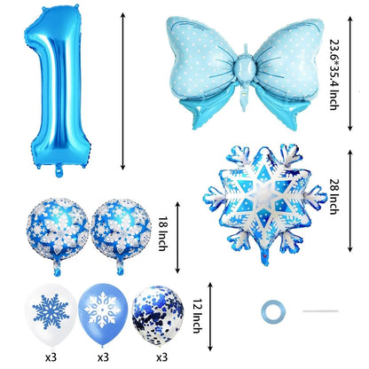 Ice Snow Number Balloons Snowflake Ballon Blue Bow Balloon Princess Girls Boys Birthday Party Baby Shower Decorations Christmas