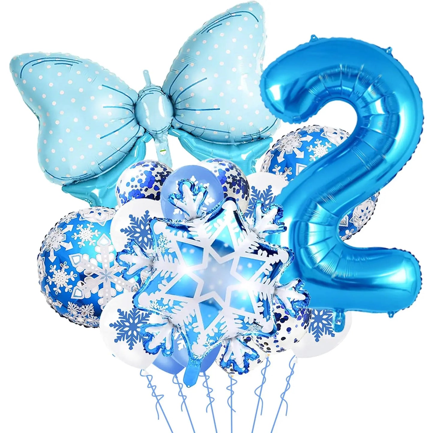 Ice Snow Number Balloons Snowflake Ballon Blue Bow Balloon Princess Girls Boys Birthday Party Baby Shower Decorations Christmas