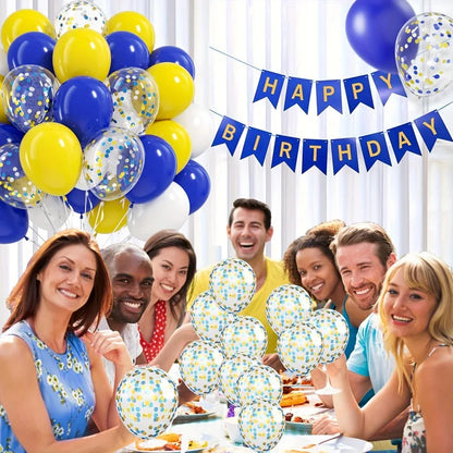 32 10inch Yellow Blue and White Balloons Set Suitable for Birthday Party Weddings Graduation Anniversaries Bachelorette Party