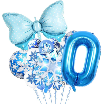 Ice Snow Number Balloons Snowflake Ballon Blue Bow Balloon Princess Girls Boys Birthday Party Baby Shower Decorations Christmas