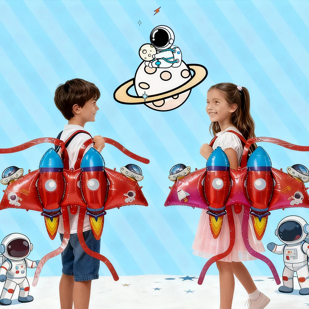 Wearable Rocket Shaped Mylar Balloons Kid Birthday Party Supplie for  Indoor background wall Festival Activities Decoration