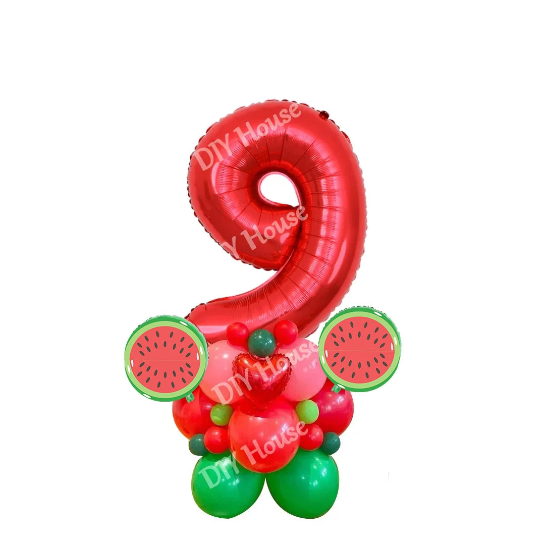 31pcs Watermelon Balloons Tower 32inch Number Foil Balloon for Kids Watermelon Birthday Party Decoration Summer Party DIY Gifts