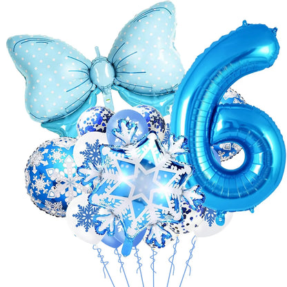 Ice Snow Number Balloons Snowflake Ballon Blue Bow Balloon Princess Girls Boys Birthday Party Baby Shower Decorations Christmas