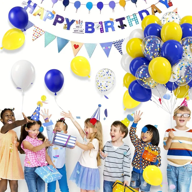 32 10inch Yellow Blue and White Balloons Set Suitable for Birthday Party Weddings Graduation Anniversaries Bachelorette Party