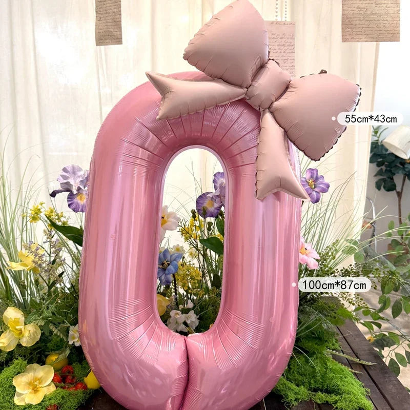 40inch Pink Digital Bowknot Bow Aluminum Foil Balloons for Girls Wedding Birthday Party Decor Number Party Photo Props Supply