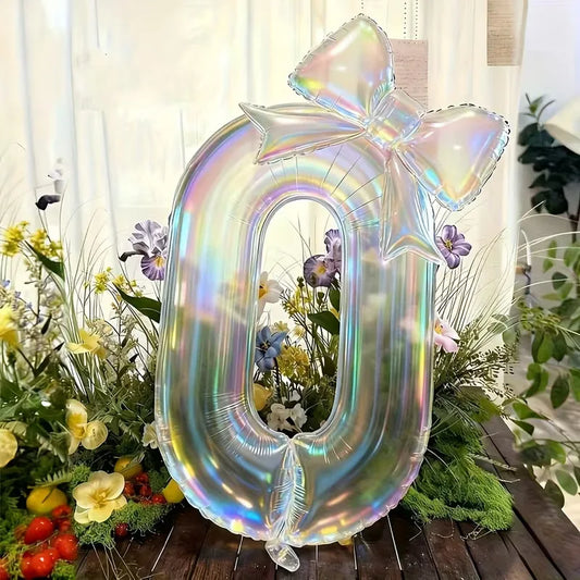 1pcs Colorful Transparent Digital Balloon 0-9 Colorful Bow Balloon, Used for Birthday Parties and Anniversary Decoration