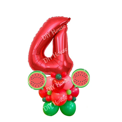 31pcs Watermelon Balloons Tower 32inch Number Foil Balloon for Kids Watermelon Birthday Party Decoration Summer Party DIY Gifts