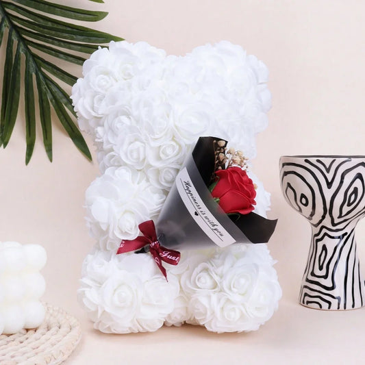 Foam rose teddy bear carry bouquet. Ideal for weddings, Mother's Day, thank you to nurses/teachers or other celebrations!