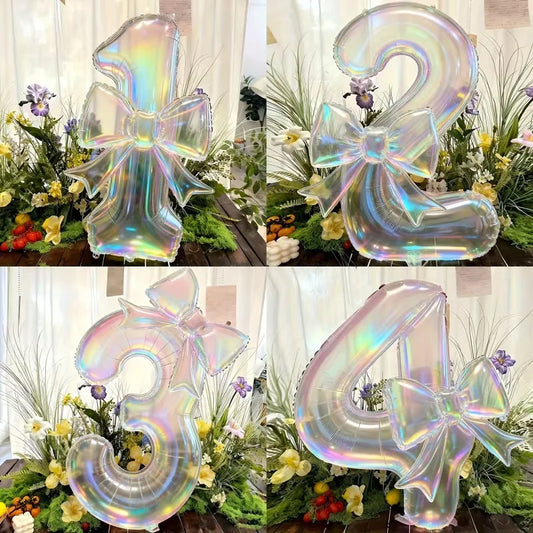 1pcs Colorful Transparent Digital Balloon 0-9 Colorful Bow Balloon, Used for Birthday Parties and Anniversary Decoration
