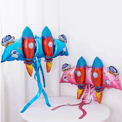 Wearable Rocket Shaped Mylar Balloons Kid Birthday Party Supplie for  Indoor background wall Festival Activities Decoration
