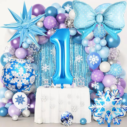 Ice Snow Number Balloons Snowflake Ballon Blue Bow Balloon Princess Girls Boys Birthday Party Baby Shower Decorations Christmas