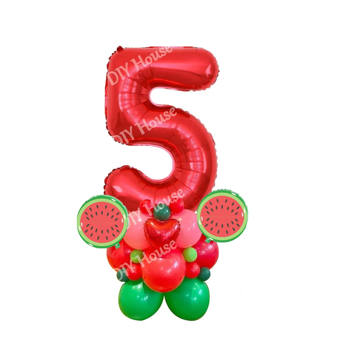 31pcs Watermelon Balloons Tower 32inch Number Foil Balloon for Kids Watermelon Birthday Party Decoration Summer Party DIY Gifts
