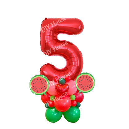 31pcs Watermelon Balloons Tower 32inch Number Foil Balloon for Kids Watermelon Birthday Party Decoration Summer Party DIY Gifts