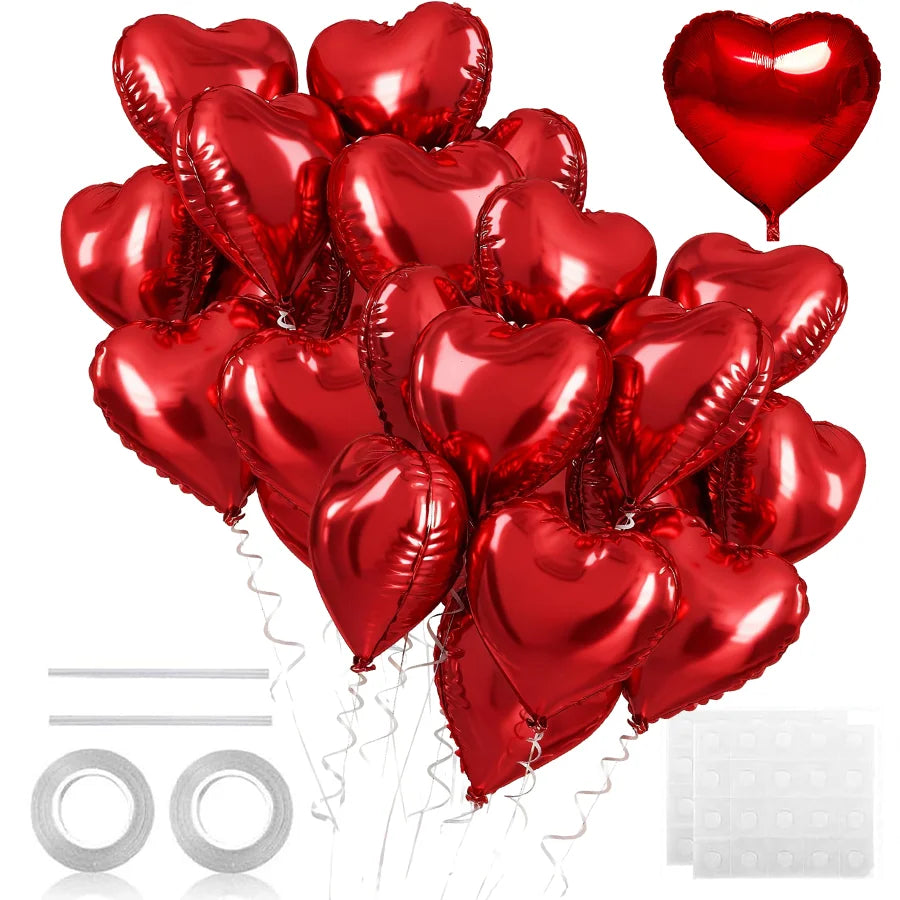 5-30PCS 18 Inches Large Foil Red Heart Shaped Balloons for Valentine's Day Wedding Shower Anniversary Engagement Decoration