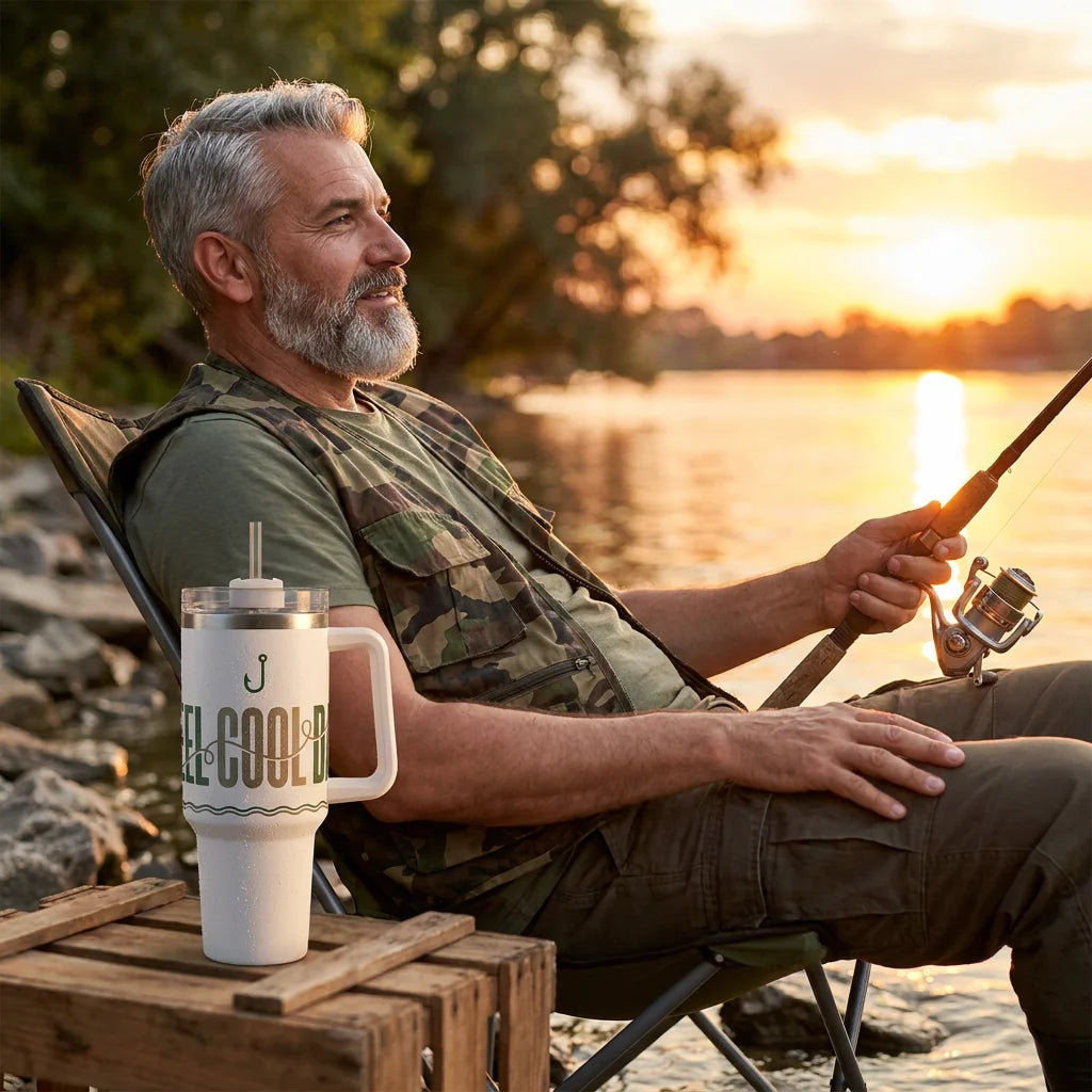 Reel Cool Fishing Dad Thermos Water Cup,  To Keep Water Cold/hot for Indoor or Outdoor Use,ideal Holiday Gift