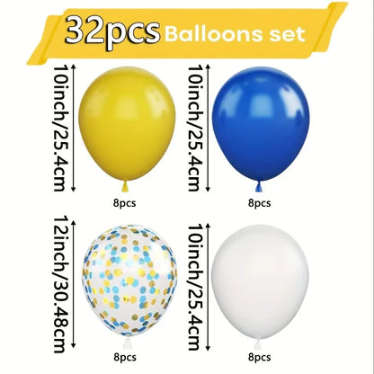 32 10inch Yellow Blue and White Balloons Set Suitable for Birthday Party Weddings Graduation Anniversaries Bachelorette Party