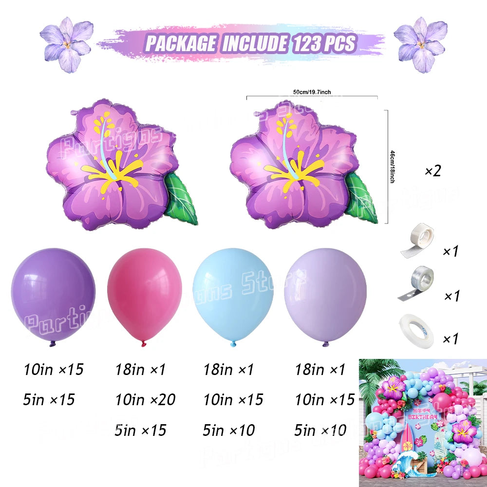 Hot Pink Aqua Blue Summer Tropical Balloons Garland Kit Hibiscus Foil Balloon Birthday Baby Shower Luau Aloha Hawaii Party Decor