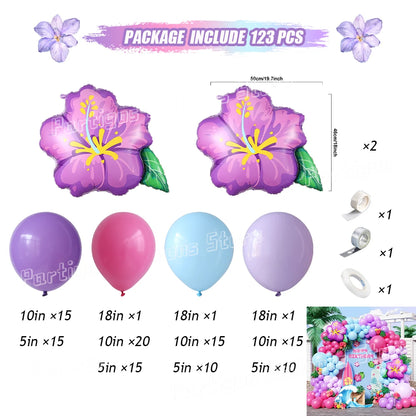Hot Pink Aqua Blue Summer Tropical Balloons Garland Kit Hibiscus Foil Balloon Birthday Baby Shower Luau Aloha Hawaii Party Decor