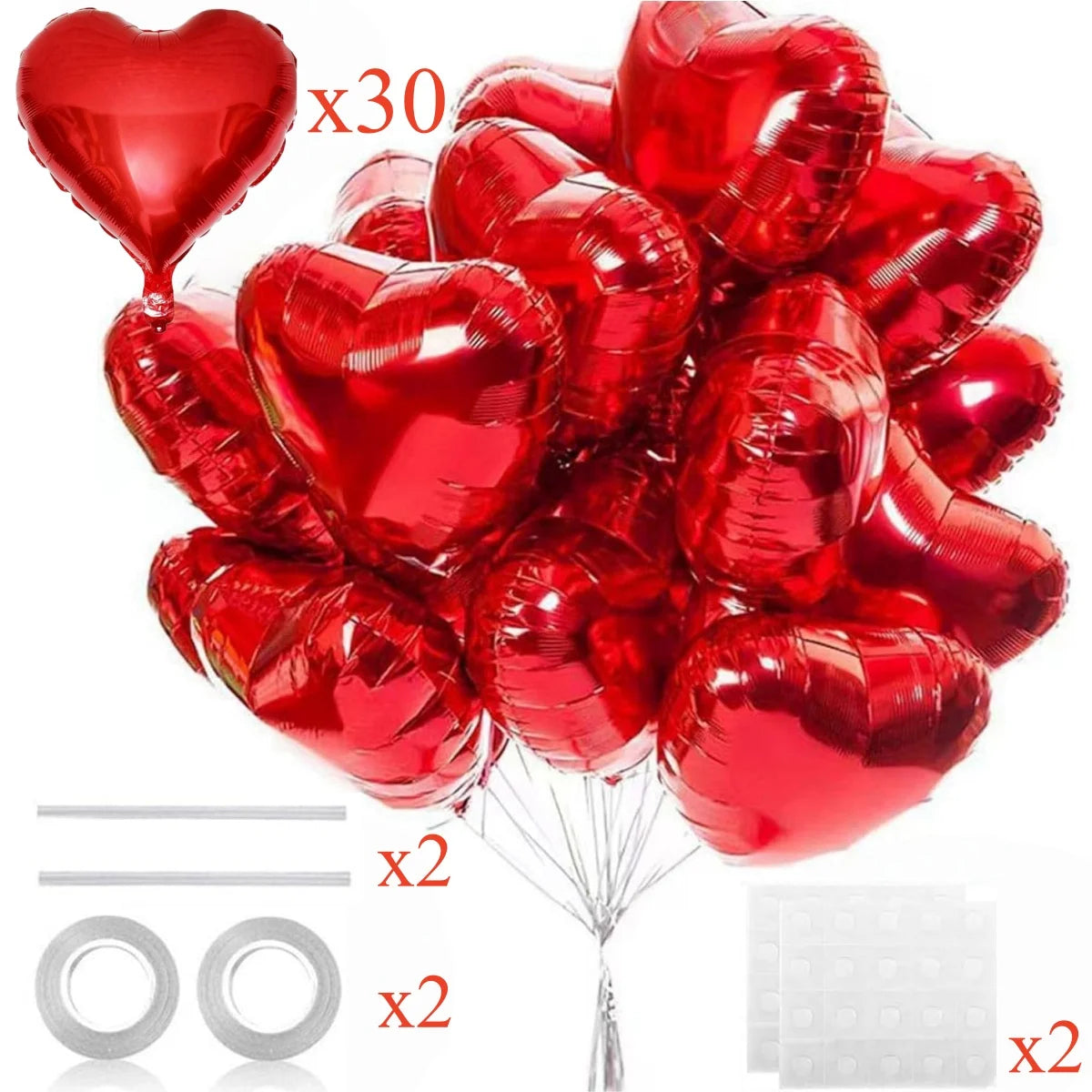 5-30PCS 18 Inches Large Foil Red Heart Shaped Balloons for Valentine's Day Wedding Shower Anniversary Engagement Decoration