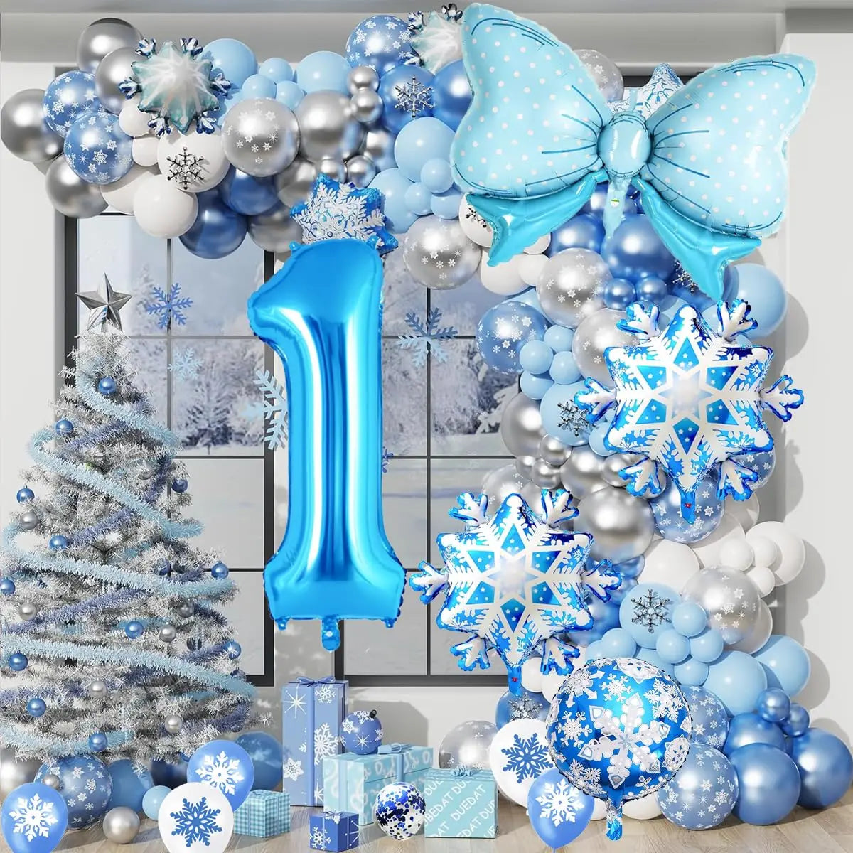 Ice Snow Number Balloons Snowflake Ballon Blue Bow Balloon Princess Girls Boys Birthday Party Baby Shower Decorations Christmas