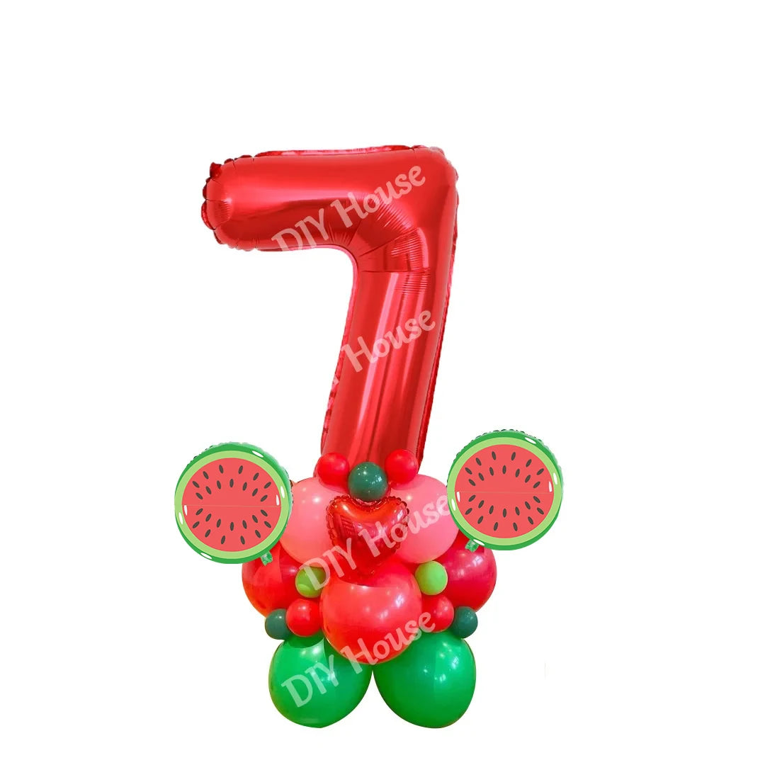 31pcs Watermelon Balloons Tower 32inch Number Foil Balloon for Kids Watermelon Birthday Party Decoration Summer Party DIY Gifts